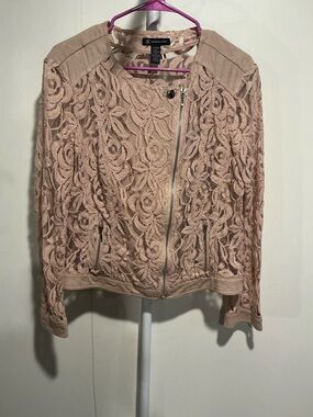 INC International Concepts Blush Lace Moto Jacket